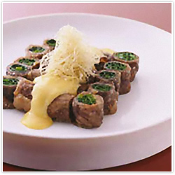 Beef Negi Maki with Miso Mustard Sauce